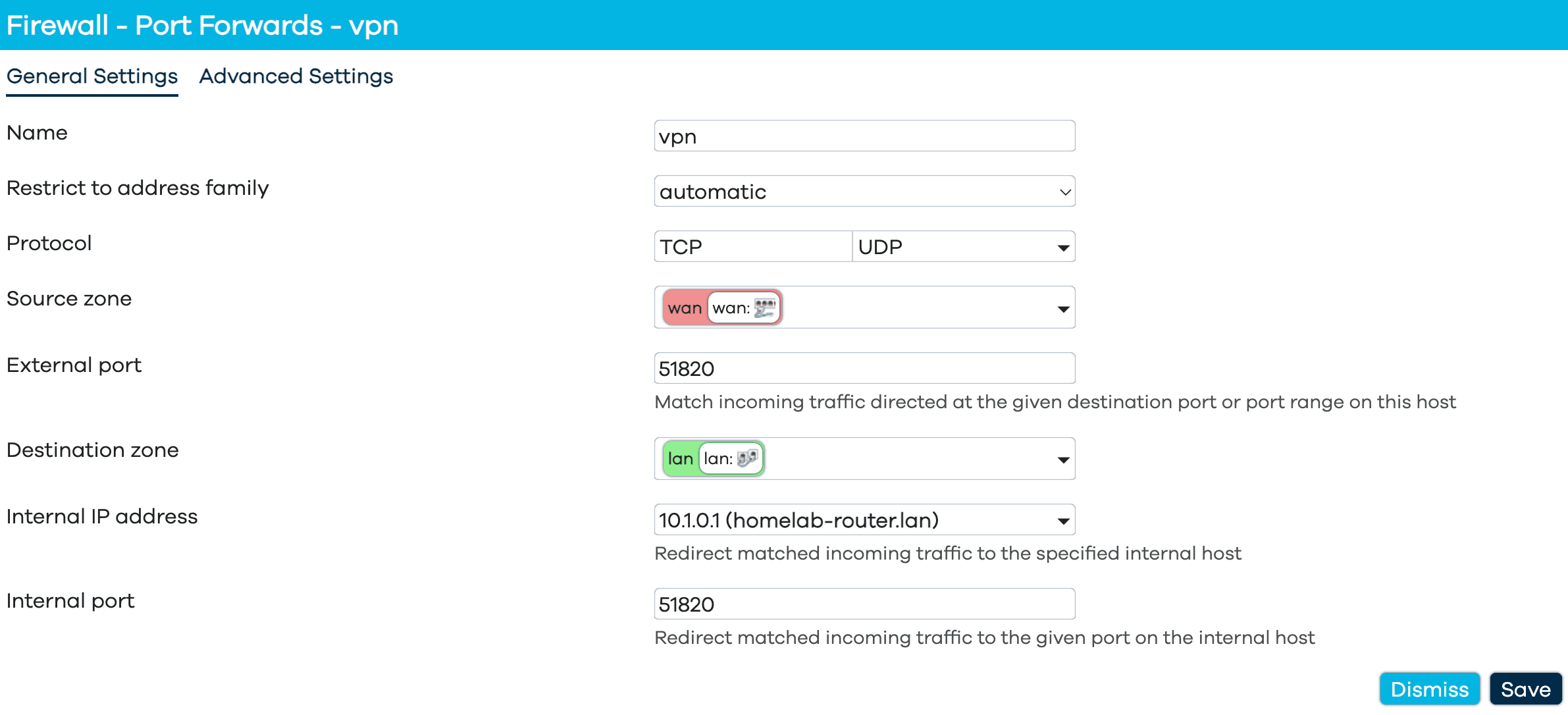 WireGuard VPN firewall port forward