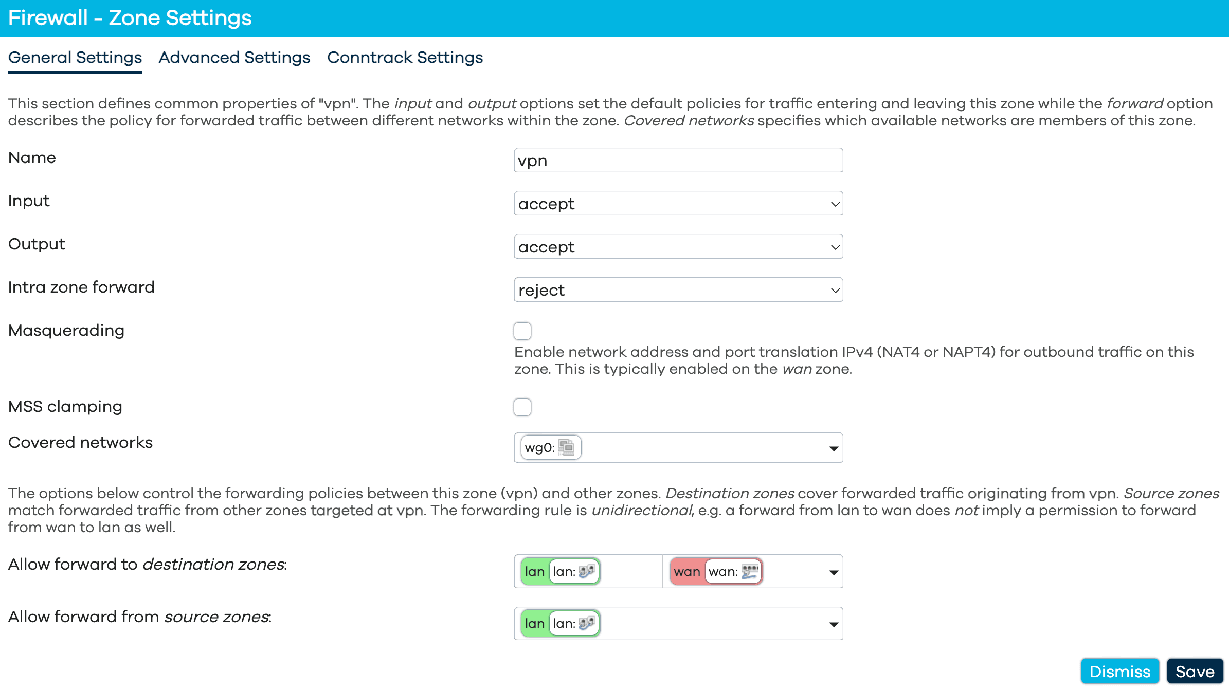 WireGuard VPN firewall zone