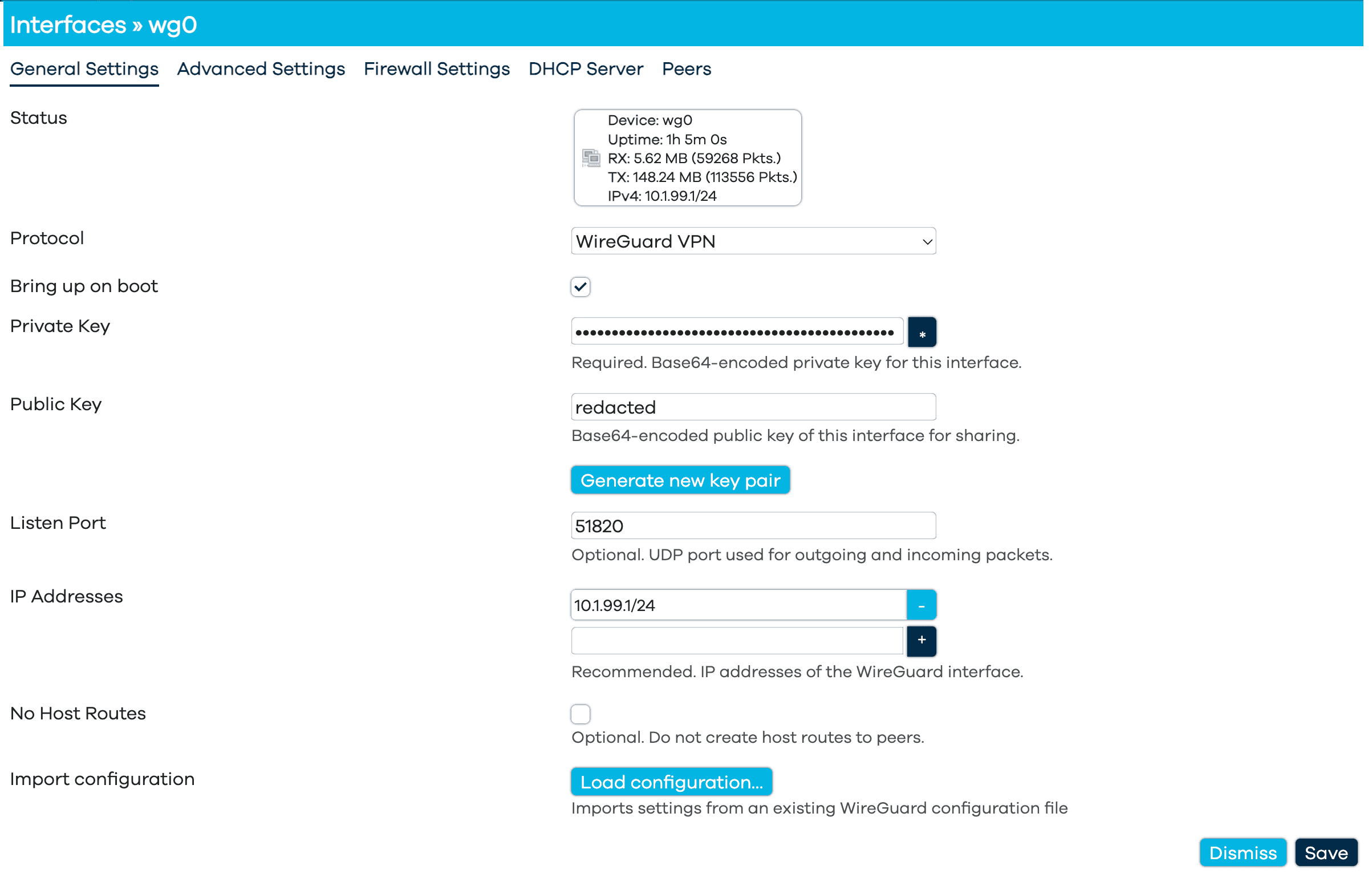 WireGuard VPN interface settings